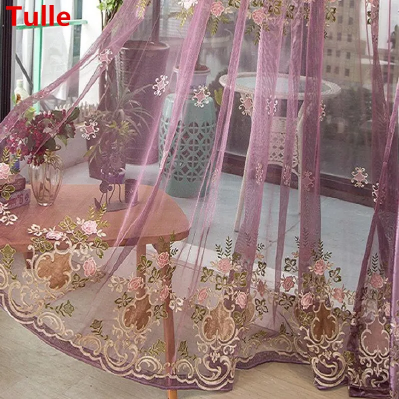 Фиолетовый бархат вышитая Вуаль Окно экран занавеска для гостиной роскошный цветочный тюлевой занавес окна спальни шторы X426#30 - Цвет: Tulle