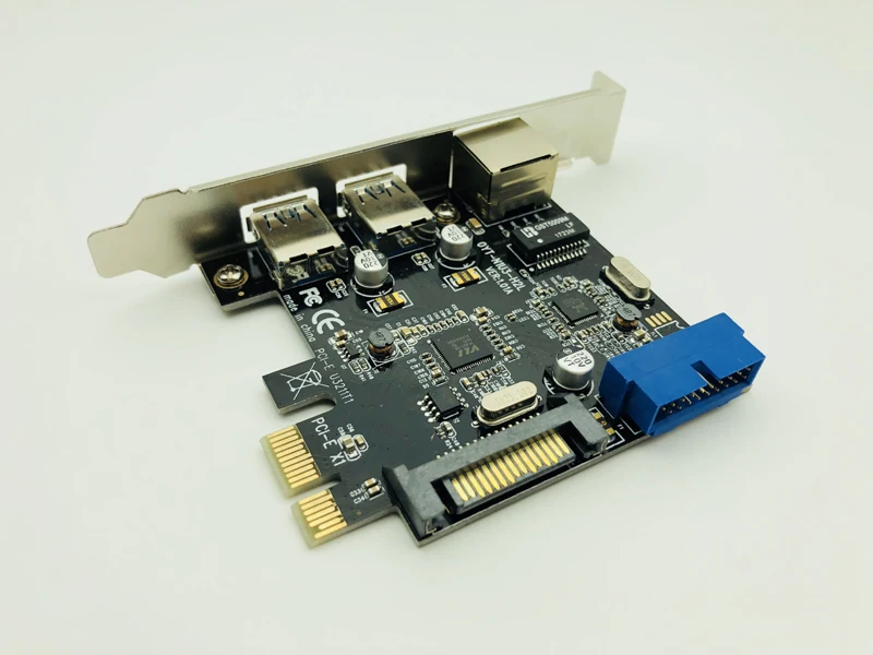 2 портами плата PCI Express USB 3,0 + RJ45 Gigabit Ethernet сетевой спереди Панель с Управление карта адаптера SATA & 20 контактный разъем