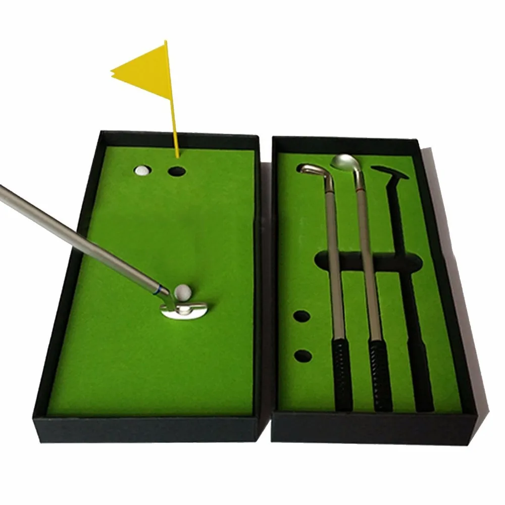 Caiton набор ручек для гольфа, мини настольная шариковая ручка с маленьким шариком для гольфа, подарочный набор с зеленым, флагом, 3 ручки для клюшек и 2 шарика