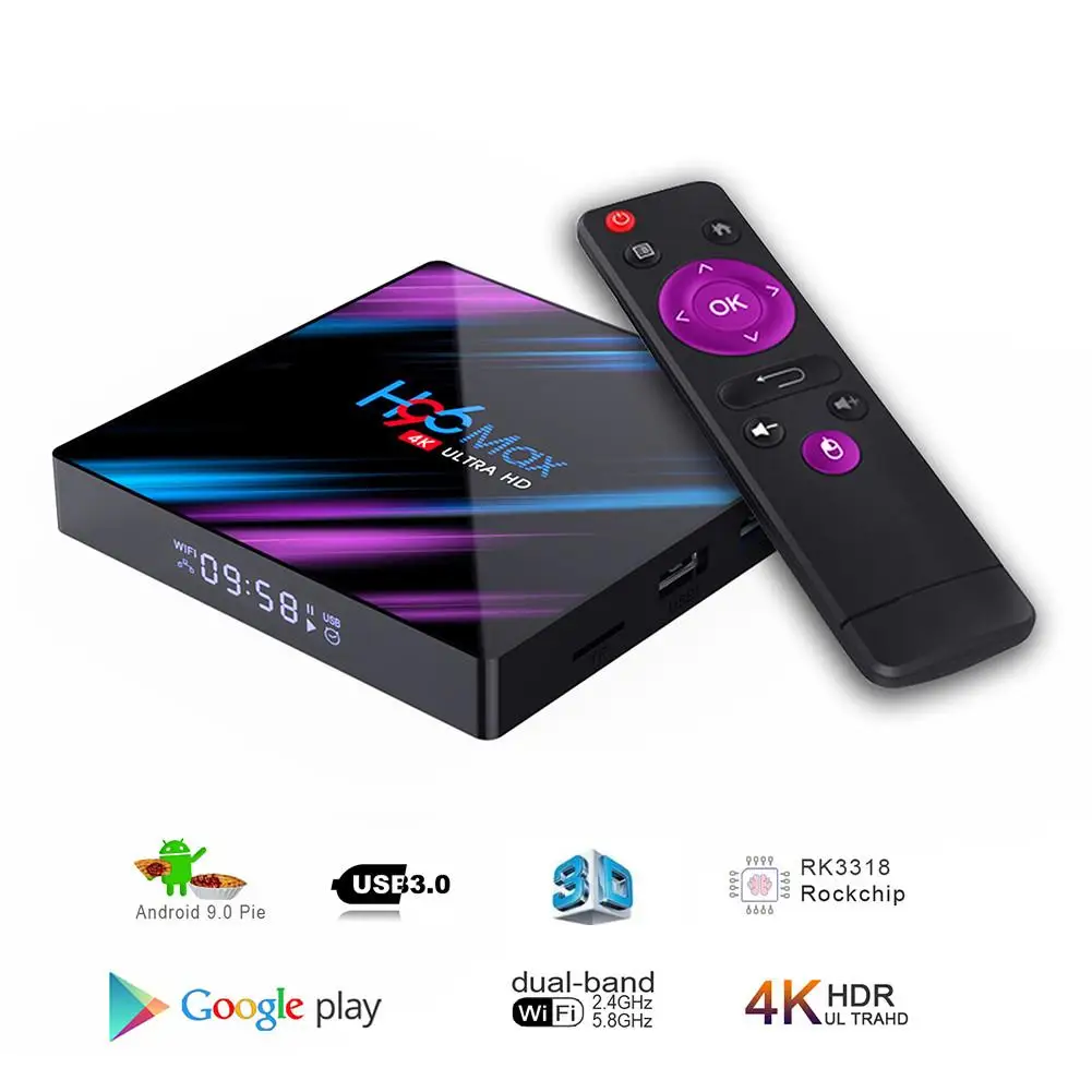 H96 MAX Smart TV Box 4G 64G Rockchip RK3318 4 Core 2.4G 5G WiFi 4K HDR BT 4.0 Set Top Box USB Network Player Support 3D Movie