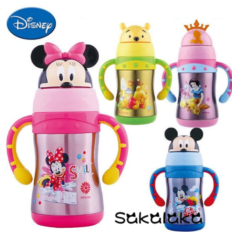 

220ml Disney vacuum handgrip straw water bottle baby stainless steel