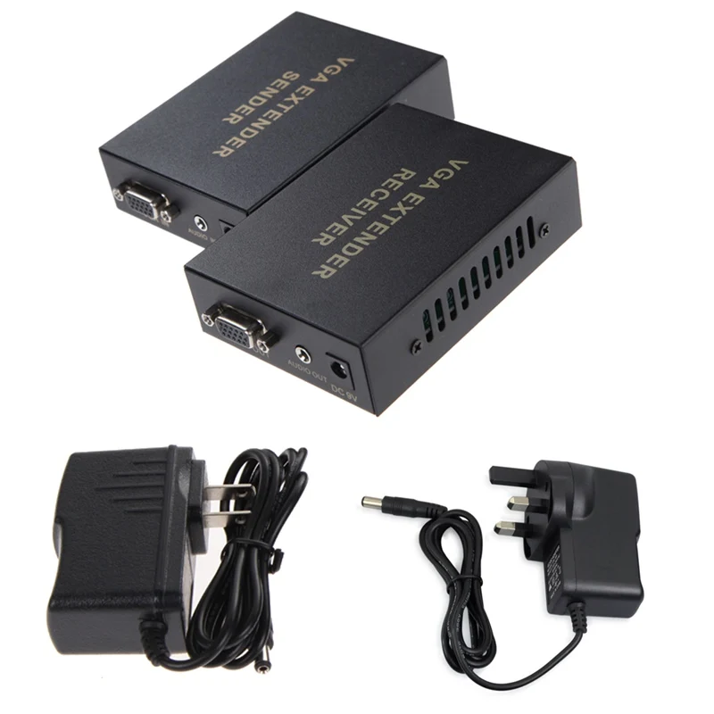 

VGA SVGA Video Audio UTP Extender Extension Over CAT5/5e/6 Cable Up to 300M US Plug