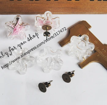 

40sets plum blossom Glass bubble vial pendant & 10mm pad antique bronze earpin DIY glass vial stud earring