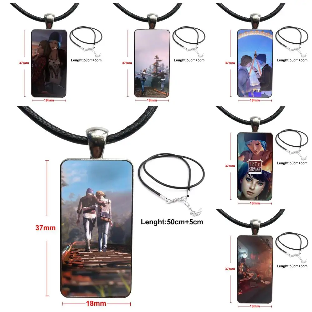 

Life Is Strange New Multi Colors For Women Men Party Glass Cabochon Choker Pendant Rectangle Necklace Steel Color Jewelry