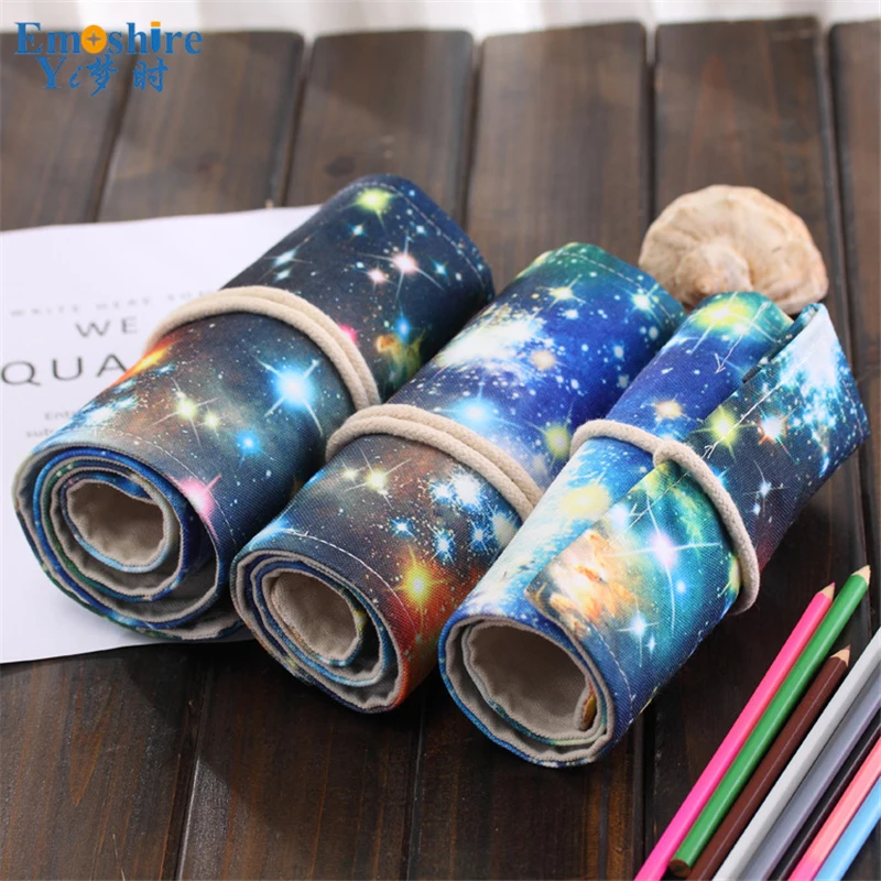 Emoshire Cosmic Galaxy Time Curtain Coil Pencil Bag Pole Large Capacity Student Canvas Painting Art Pencil Bag (2)