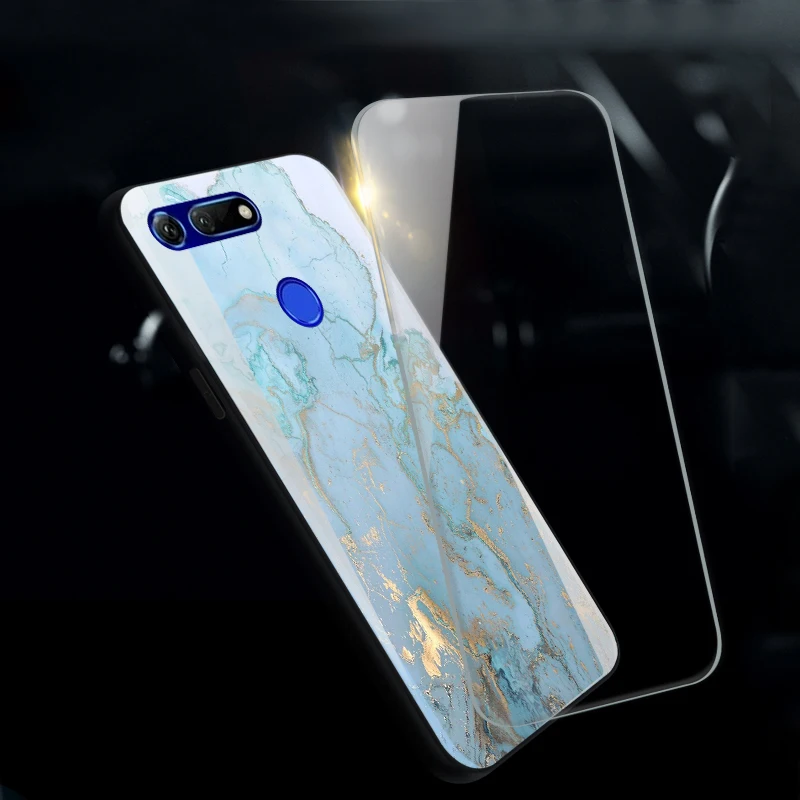 Чехол из закаленного стекла с мраморным рисунком для Huawei honor V9 V10 V20