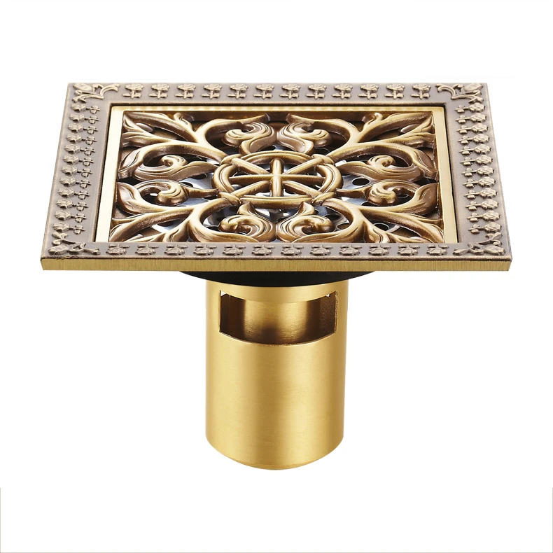 Drains 12*12cm Antique Bronze Finish Fashion Design Euro Square Floor Drain Shower Drain Brass Bathroom Furniture HJ-8702S