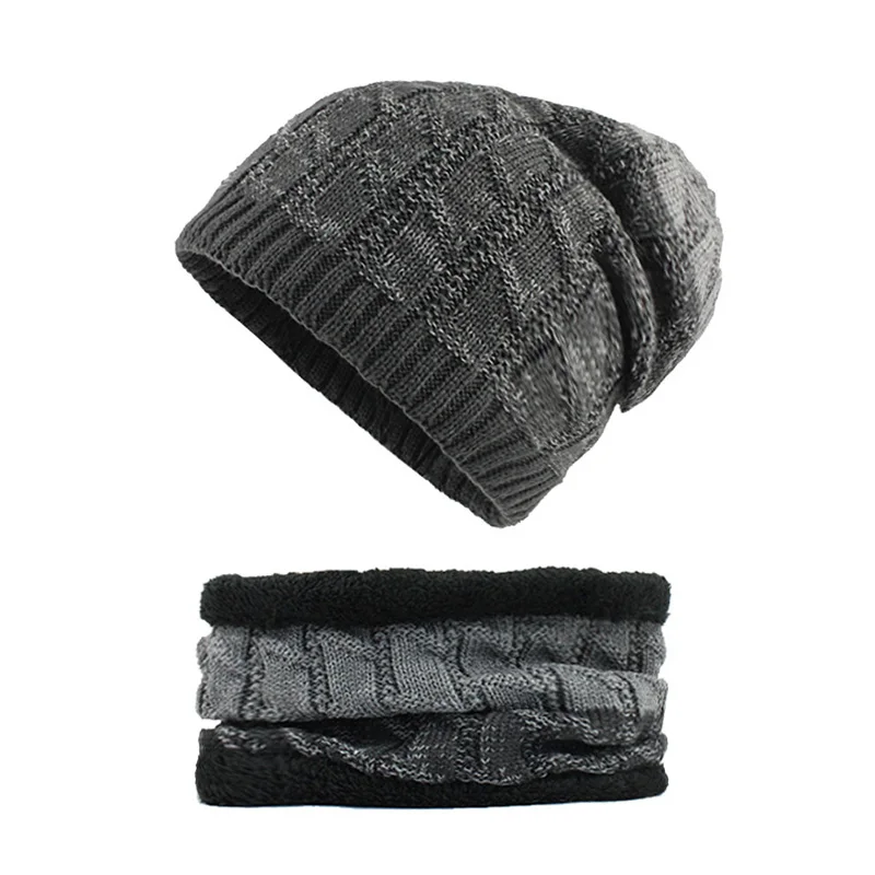 [FLB] теплые мужские шапки шарф шапка вязаные зимние шапочки для мужчин женский шерстяной шарф шапка s Балаклава маска Knitted шапка вязаная F18038 - Цвет: Gray Set