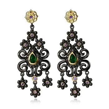 

New arrival Romantic women Earrings black plated with Cubic zircon tassel drop Earrings fashion jewelry free shipment