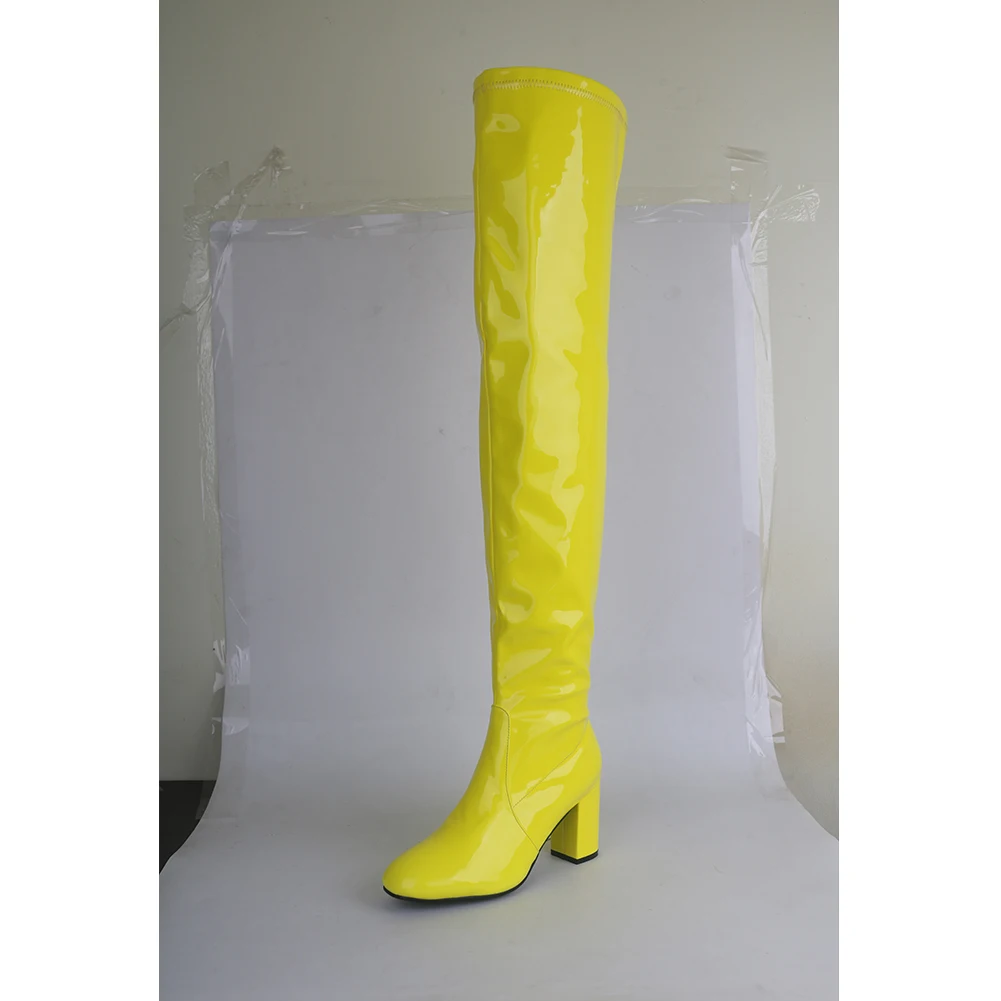 DORATASIA/Новинка; большие размеры 35-48; яркие вечерние сапоги до бедра; женские осенние ботфорты из лакированной искусственной кожи; коллекция года; женская обувь - Цвет: yellow no fur