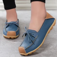 Повседневная женская обувь на плоской подошве; Новое поступление; стильная женская обувь из натуральной кожи; прошитая дышащая женская обувь для взрослых размера плюс 35-44