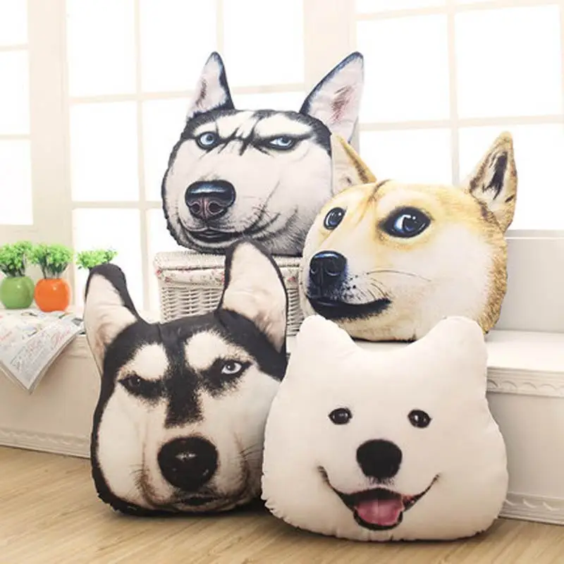 Creative 3d Cute Dog Pillow Alaska Husky Plush Toy Big Dog Head Pillow