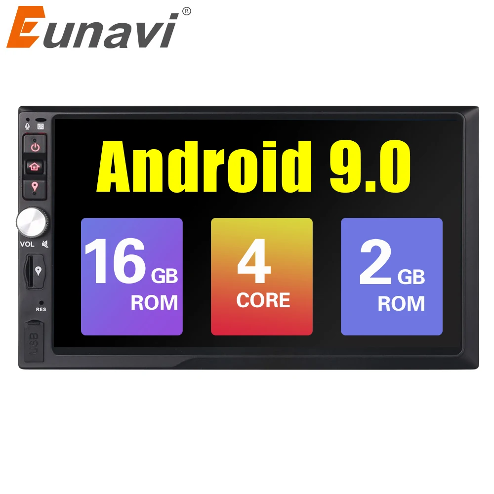 

Eunavi 2 din android 9.0 16g Memory Touch Screen 7 Inch HD Car Bluetooth Player Button 2 DIN Universal Car radio GPS Navigation