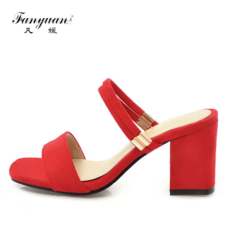 preço Fanyuan Sandalias Mujer 2018 Verão de Alta Qualidade das Senhoras Sapatos Peep Toe Feminino Salto Alto Rebanho Vermelho da Menina de Casamento sapatos