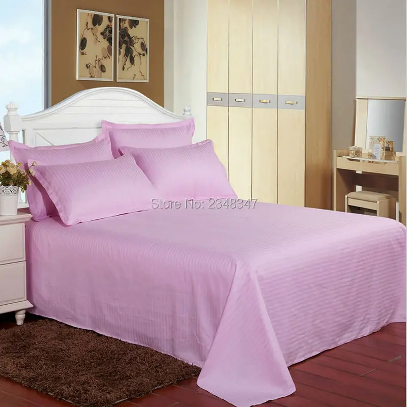 Качественные яркие розовые хлопковые домашние атласные полосатые парные/Полные/королевские размеры простыни наволочки набор кровать сплошной цвет