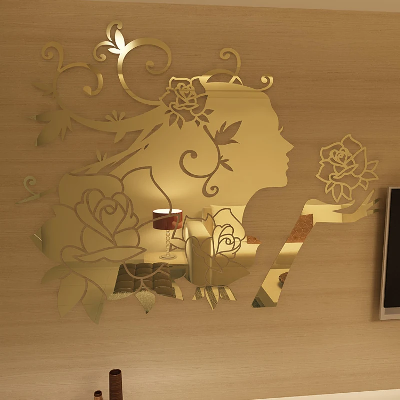 3d акриловые наклейки на стену с изображением цветочной феи, Мультяшные наклейки на стену с зеркальной поверхностью, украшение для обеденной комнаты, домашний декор, сделай сам, художественный Настенный декор