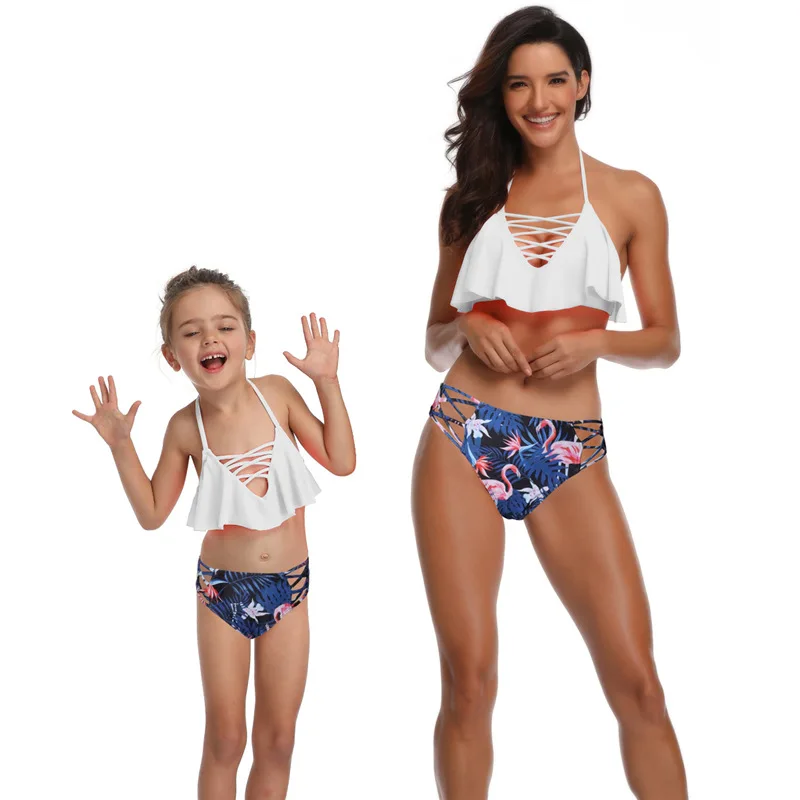Детский купальный костюм для девочек, купальный костюм для родителей и детей, Модный Купальник-бикини, купальник для мамы и дочки