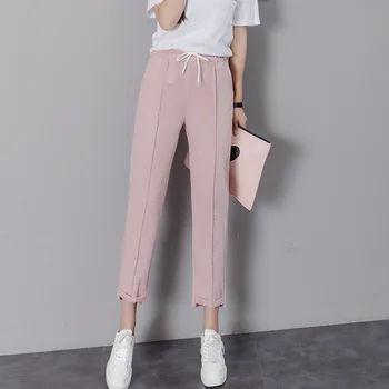 

Ice Silk Cotton Trousers Women Pants Spring Summer High Waist Straight New Korean High Waist Loose Legged Casual Harem Pants