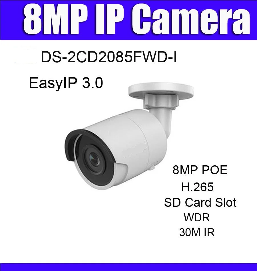 Overseas DS 2CD2085FWD I 8MP h.265+ Network mini Bullet ip camera wdr security Camera SD card H
