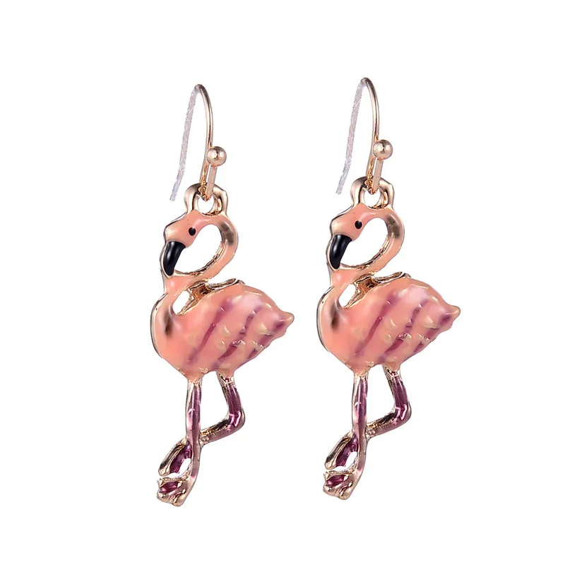 

Flamingos Earrings For Woman Enamel Vintage Ethnic Beach Jewelry Cute Sea Animal Pink Earrings For Girls Gift Fashion Jewelry