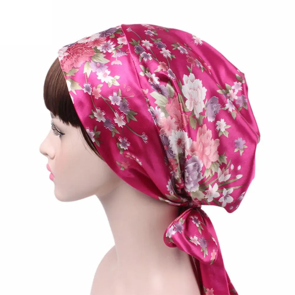 Soft Silk Satin Bonnet Salon Bonnet Beanie Night Hair Hat for Natural Curly Hair Night Sleep Cap Braids Head Cover Wrap