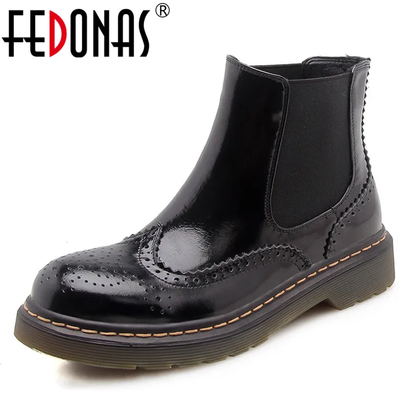 

FEDONAS Fashion Brand Women Ankle Boots Patent Leather Autumn Winter Short Motorcycle Boots Round Toe Martin Shoes Woman