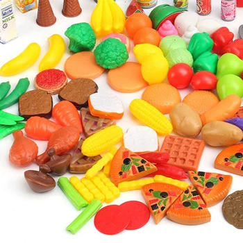 

120pcs/set Plastic Kitchen Toys Educational For Kids Pretend Food Cutting Toys Kitchen Simulation Cutting Fruits Vegetables Food