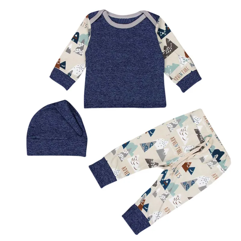 Winter 2018 1Set Newborn Baby Boys Girls Print T shirt Tops Pants Hat 3PCS Outfits Clothes For baby reborn B2 | Детская одежда и