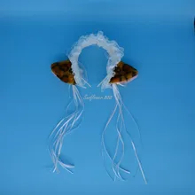 Women Girls Cat Lace Ears Maid Headband Long Tassels Ribbon Bell Hairband Headwear Party Favor