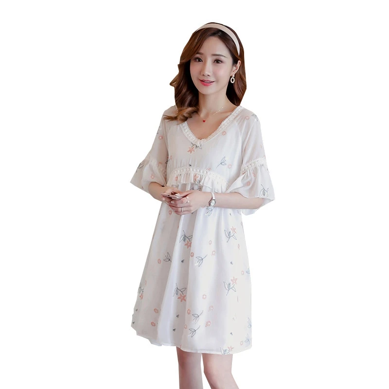 

New summer embroidered pregnant women loose big swing pregnant women dress Korean fashion pregnancy skirt 2019 maternity dress