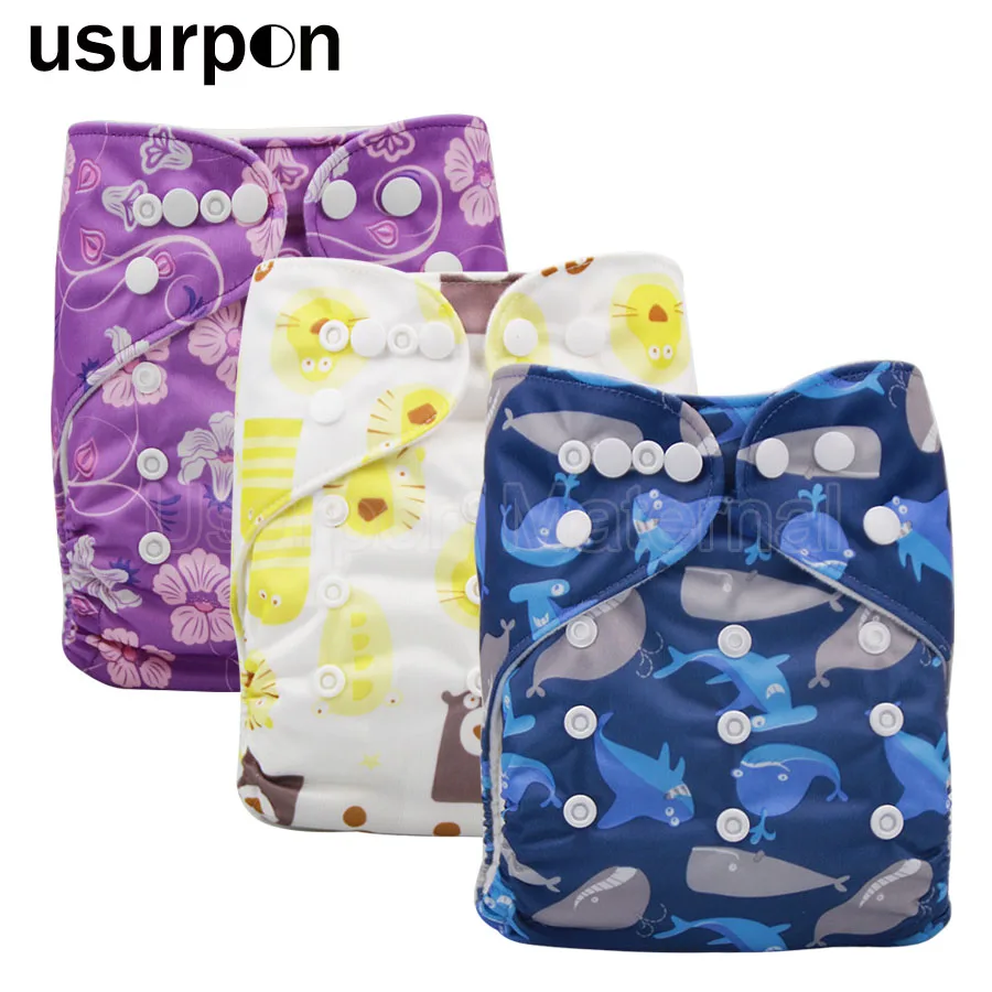 

[usurpon] 1 pc Reusable baby cloth diapers and pocket washable baby nappies one size fits all waterproof pul adjustable diaper