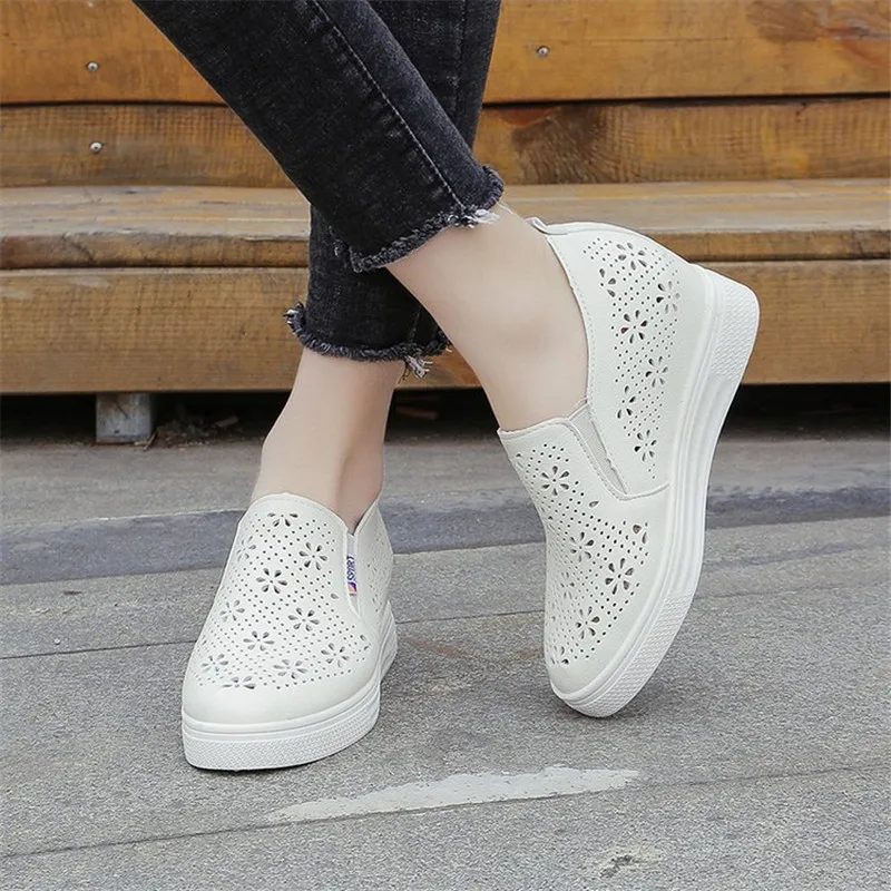 

Platform Flats Breathable Hollow 2019 Summer Loafer Women Slip On Wedges Casual Flat Light Weight Walking Shoes XWD7689