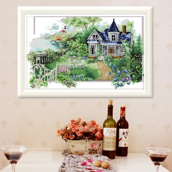 

Joy Sunday Four seasons house in countryside Counted Chinese Cross Stitch Kits printed Cross-stitch set Embroidery Needlework
