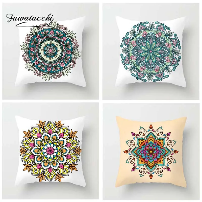 

Fuwatacchi Floral Style Cushion Cover Colorful Mandala Printed Pillow Cover Sunrise Mountain Decorative Pillows For Sofa Car