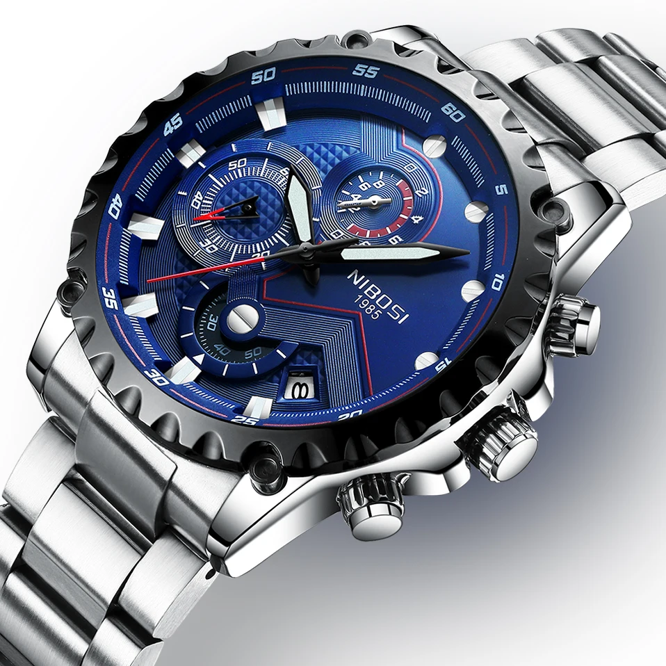 

NIBOSI Men's Watches Man 2018 Stainless Steel Chronograph Male Quartz Analog Creative Men's Watches Luxury Relogio Masculino