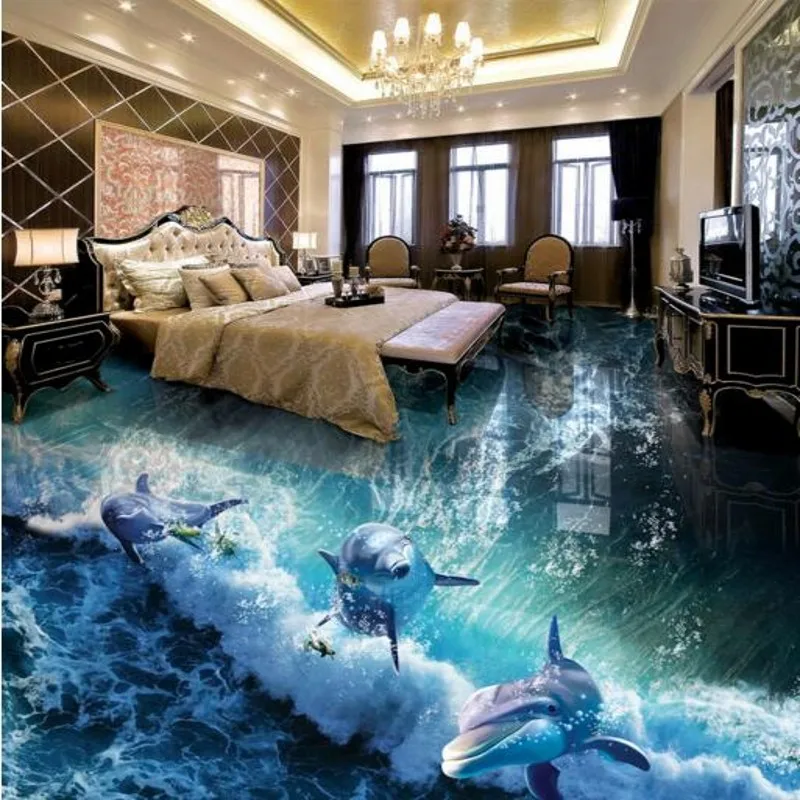 Beibehang большой пользовательский пол Дельфин волны океана мир 3D ванная комната гостиная пол Толстый водонепроницаемый Противоскользящий