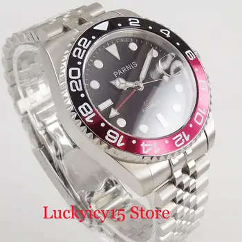 

PARNIS Sapphire Glass 40mm Self Winding Men's Watch GMT Function Date Window Stainless Steel Strap