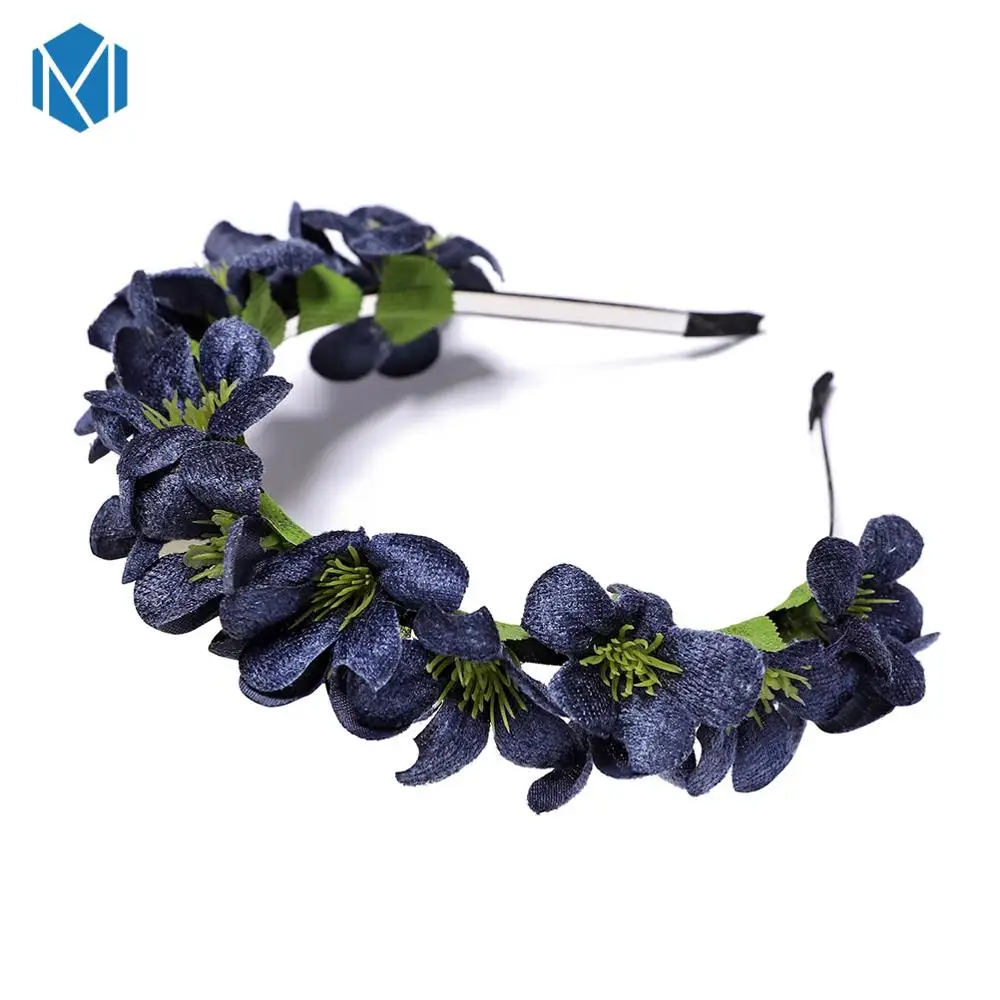 M MISM Womens Flowers Hair band Floral Garland Wreath Princess Ladies Sweet Tiara Hair Hoop Girls Hair Accessories Headbands - Цвет: Navy blue