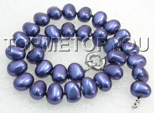 

Free Shipping >>Smooth 18" 12X16mm baroque navy blue shell pearls necklace E1152