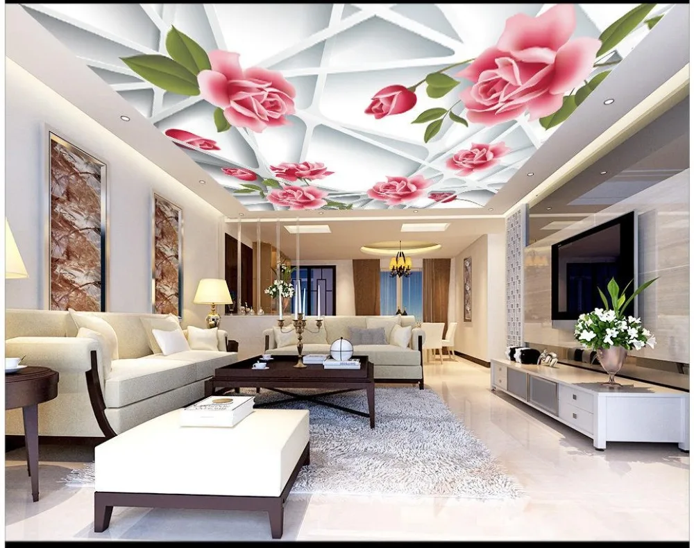 

Custom 3d photo wallpaper 3d ceiling murals wallpaper Vector powder rose frescoes on the 3 d framework 3d wallpaper living room