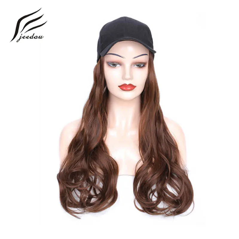 

jeedou Synthetic Hair Wig With Baseball Cap Yaki Natural Wave 24" 60cm 200g Black Brown Mix Color Women Girl's Wigs Hairpieces
