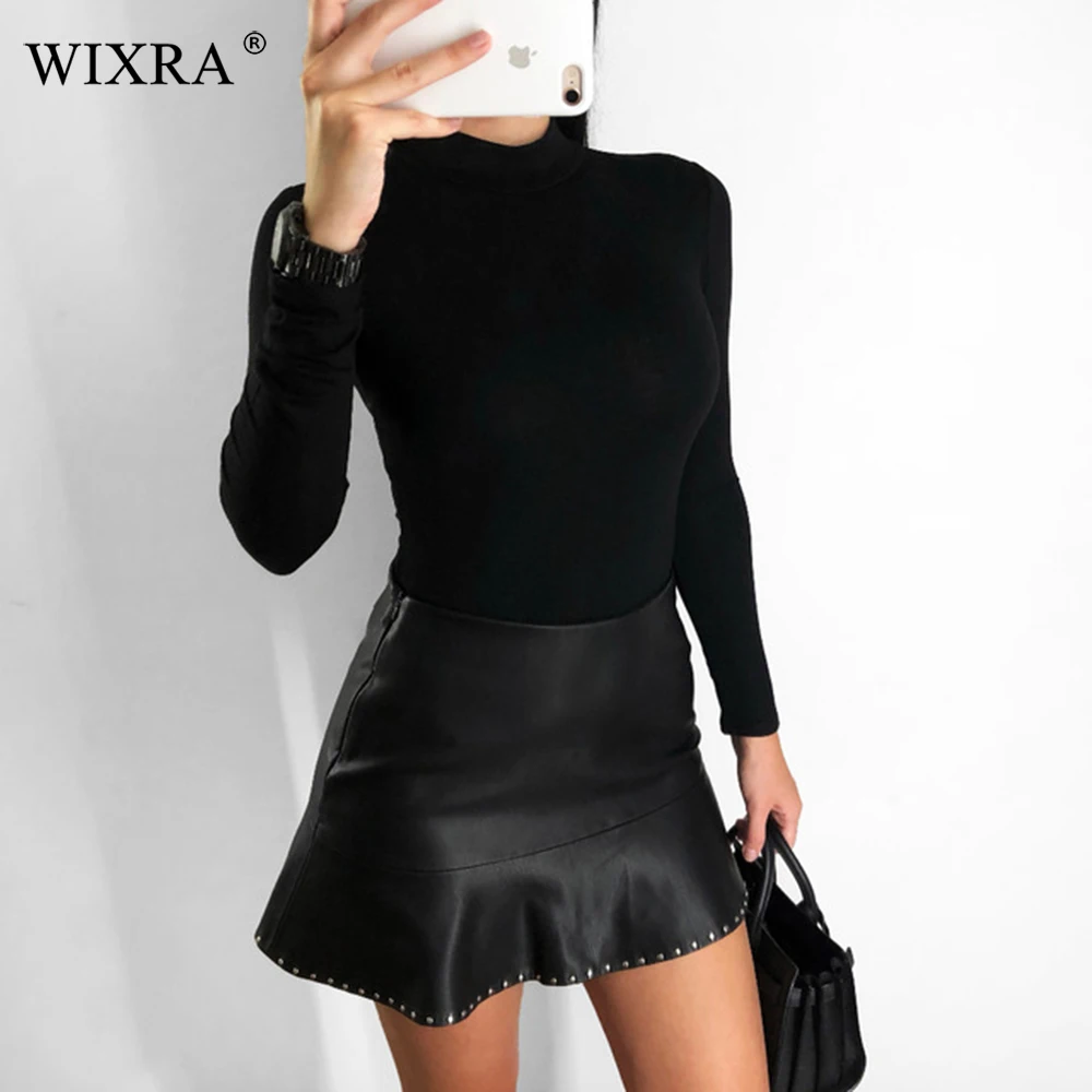 Женское боди с высоким воротом WIXRA базовое облегающее длинным рукавом 2018|Боди| |
