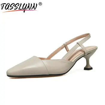 

TASSLYNN 2019 Woman Sandals Spring Autumn Buckle Strap Square To Shoes Cow Leather PU Thin Heels Summer Shoes Woman Size 34-39