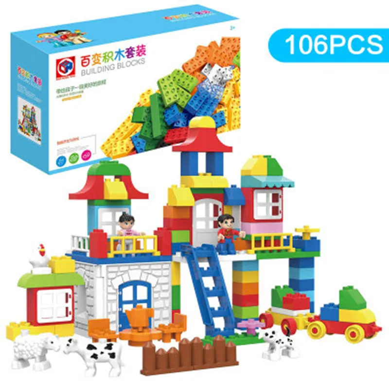 

Diy 106PCS Legoingly Duploe Happy Farm Big Size Building Blocks Bricks Baby Christmas Gift Compatible with Toys for children kid