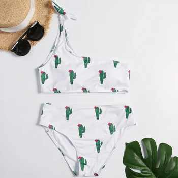 

Single Shoulder Floral Print Sexy Two Piece Swimsuit Women's Bathing Suits Bikinis Swimwear 2019 Swimming Suit For Woman