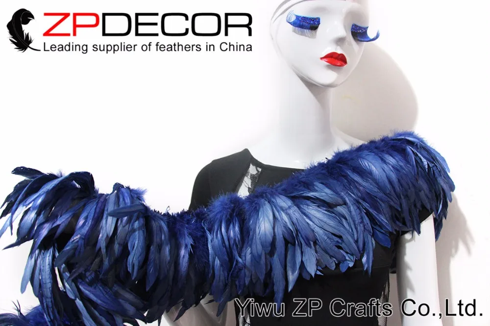 NAVY blue Rooster Schlappen Feathers Strung (12)