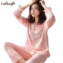 Fdfklak M-3XL плюс Размеры Для женщин Пижама осеннее платье с длинными рукавами, одежда для сна из хлопка женские лаунж пижамы комплект домашней одежды Q902