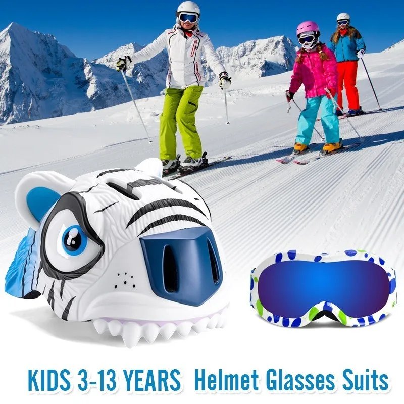 

3-13 Years 2 Pcs Children Skiing Helmets Bike Riding Cycling Skating Safety Helmet Kids Outdoors Sport PC Cartoon Animal Helmet