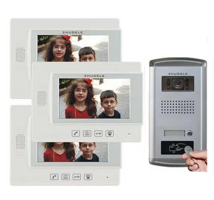 

ZHUDELE 7"Video Door Phone Intercom System control Access Doorbell FRID Panel Camera w/t Waterproof Cover 1camera+3monitor