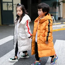 5-12T Girls Parka Winter Hooded Jacket Coat Children’s Warm Clothing Girl Solid Long Cotton-padded Jackets Outerwear